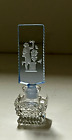 Vintage Blue & Clear Glass Czech Perfume Bottle Woman Art Deco Intaglio Stopper