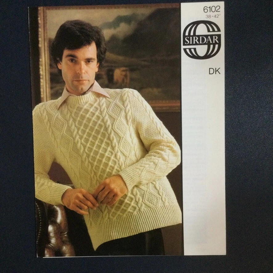 Sirdar 6102 Men's Aran Sweater 38-42" Vintage Knitting Pattern - Image 1 of 1