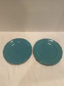 Turquoise Saucers Dessert Plates Scalloped Edges Cockerel Italy Rooster Set Of 2 - Picture 1 of 7
