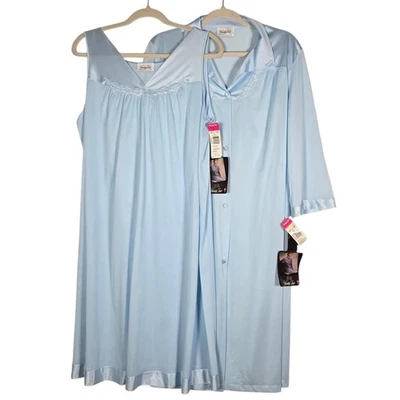 Vintage Vanity Fair Nightgown Robe Set Coloratura Womens Large Blue Made USA 90s - Image 1 of 4