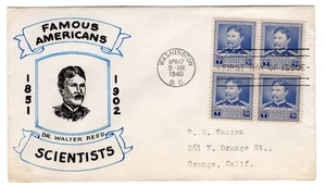 #877 Dr. Walter Reed FDC 1940 Famous American - Hand-drawn R.M Warren - Picture 1 of 2