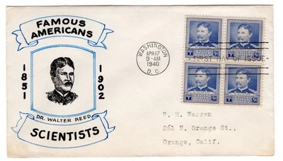 #877 Dr. Walter Reed FDC 1940 Famous American - Hand-drawn R.M Warren - Image 1 of 2