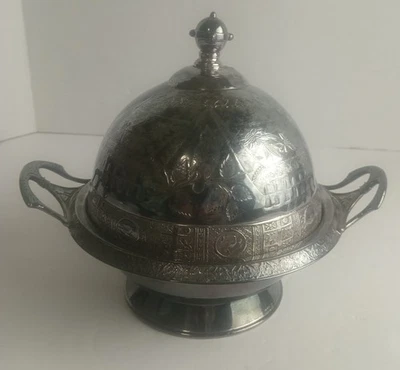 Antiguo plato de mantequilla con cúpula de plata cuádruple Meriden Foto 1 de 4