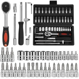 46Pcs Socket Set 1/4"  Car Repair Tool Ratchet Wrench Kit with Case Fast Shippin - Picture 1 of 4