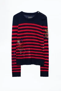 New Zadig Voltaire delly bis cp cashmere skulls stripes sweater size S - Picture 1 of 13