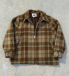 Vtg Woolrich 100% Wool Hunting Coat Long Jacket Brown Sherpa Lined Mens XL Plaid - Picture 1 of 10