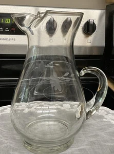 Vtg Princess House Heritage Crystal Hand Blown & Etched 10” Pitcher Ice Lip - Picture 1 of 6