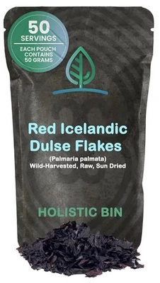Holistic Bin Wild Red Icelandic Dulse Flakes HFine Culinary Grade Organic 50gram - Image 1 of 4