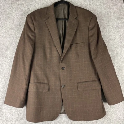 Tasso Elba Wool Blazer Sport Coat Mens 42R Brown Plaid Two Button Career Office - Image 1 of 4