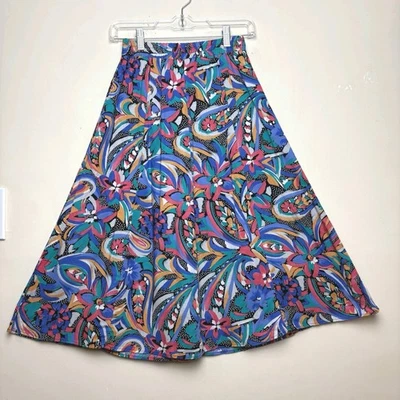Vintage Norton McNaughton Petites Midi Skirt Womens 4 Black Pink Floral A Line - Image 1 of 4