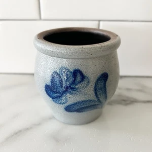 Vtg Rockdale Union Stoneware Utensil Mini Crock Hand Made Floral Salt Glaze 1990 - Picture 1 of 7