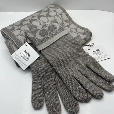 Глушитель и перчатки Coach фирменные новые с бирками серые и серебристые - Изображение 1 из 4