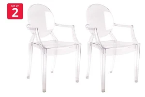 Set of 2 Matt Blatt Philippe Starck Louis Ghost Dining Chairs Replica (Clear), - Picture 1 of 8