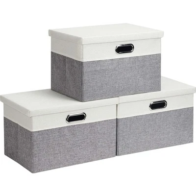 Aufbewahrungsbox mit Deckel klein Faltbar Stoff Organizer hellgrau weiß - Bild 1 von 4