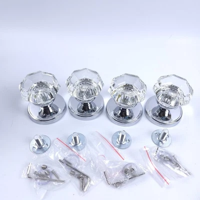 Paquete de 4 perillas de puerta ficticias estilo cristal/cromo no giratorias (4) Foto 1 de 4