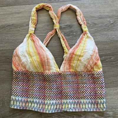 Camiseta sin mangas Anthropologie para mujer talla M naranja amarillo blanco corto halter calzoncillo festivales Foto 1 de 4