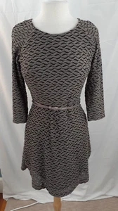 Dress Barn Women's 6P Brown Textured Wavy Knit Belted A-Line Dress Stretch Art - Picture 1 of 13