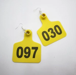 Handmade LARGE COW TAG EARRINGS cool FARM real tags FARMING dairy FUN quirky - Picture 1 of 1