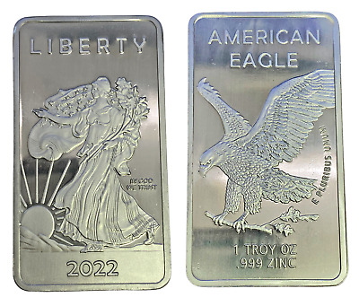 1 TROY OUNCE/OZ .999 Pure Precious Metal Walking Liberty Eagle  Zinc Bar Silver  • 12.97$