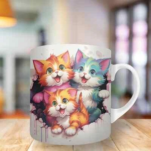 Schöne Regenbogen Katzen Becher Büro Kaffee/Tee Becher 11 Unzen perfektes Geschenk Katzen Liebhaber - Bild 1 von 5