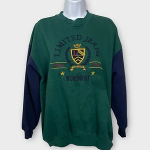 VTG 90s Limited Too Girl's 16 Crewneck Sweatshirt Green Blue Embroidered Crest - Picture 1 of 4
