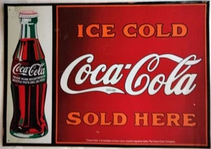 Insegna Coca Cola con scritta Ice Cold - Sold Here in latta - Foto 1 di 1