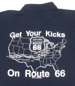 Historic Route 66 Polo Shirt Mens Large, Map Car Road Trip, Get Kicks on 66 - Picture 1 of 3