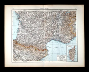 1900 Times Map South France French Riviera Spain Pyrenees Marseille Barcelona EU - Picture 1 of 4