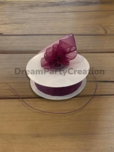 7/8" (WINE) Plain Organza PULL RUFFLED BOW Ribbon 25 Yds - Picture 1 of 1