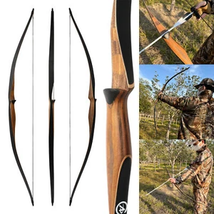 54'' Archery Traditional Longbow 10-35lbs One-piece Wooden Shooting Bow Hunting - Picture 1 of 13