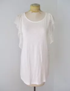 T-shirt lunga nuova con etichette LC Lauren Conrad maglia tessuto bianco top pizzo maniche a farfalla M - Foto 1 di 6