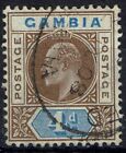 GAMBIA SG62a 1906 4d BROWN & ULTRAMARINE DENTED FRAME VAR USED (d)