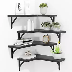 Corner Floating Shelves Wall Mounted Set of 4 Rustic Wood Storage Display Home - Picture 1 of 7