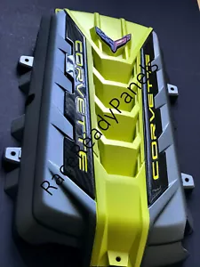 2020/24 CORVETTE C8 ENGINE COVER C8.R HYPERSONIC GREY ACCELERATE YELLOW OEM - Bild 1 von 5