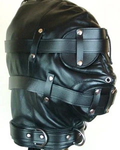 100% GENUINE LEATHER TOTAL SENSORY DEPRIVATION BONDAGE HOOD (HOOD6) - Picture 1 of 7