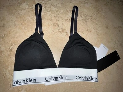 NWT Calvin Klein Modern Cotton Lightly Lined Triangle Bralette QF5650 Black XS - Image 1 of 2