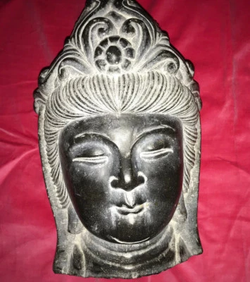 Antigua estatua cabeza de piedra tallada a mano escultura busto budista Guanyin grande Foto 1 de 4