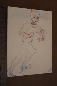 tolle alte Karte mit Handskizze  Schlittschuhuläuferin signiert Rue ? 1980 - Picture 1 of 3