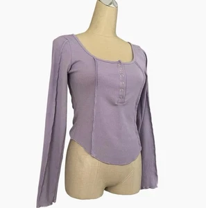 Camisa Dazy Henley Lechera Manga Larga Acanalada Lavanda Púrpura Mujer Grande - Imagen 1 de 8