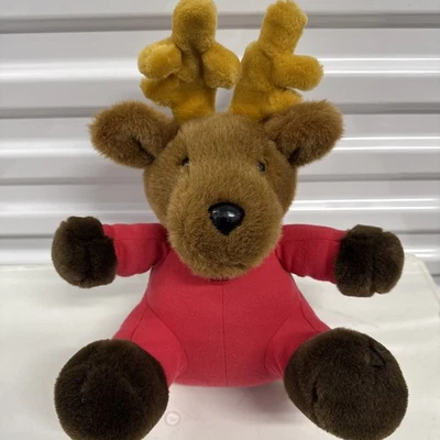 Pijama rojo de peluche vintage Dakin Christmas Holiday Moose 16" 1988 Foto 1 de 4