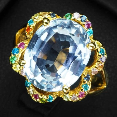 Кольца ручной работы из золота 24 карата 925 пробы с ослепительным пастельным синим сапфиром 6,20 карата - Изображение 1 из 4