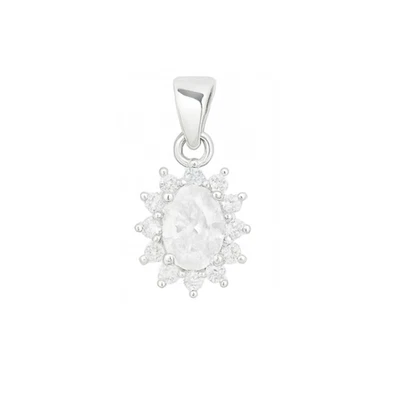 Argento Sterling Ovale Trasparente Cz Grappolo Ciondolo Collana, 4x6mm Centro - Immagine 1 di 3