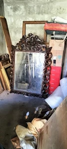 ancien grand Miroir - XIXème - sculpté dans bois de chéne - glace biseautée - Photo 1/7