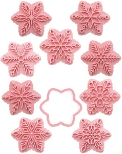 9 Patterns of 3D Snowflake Cookie Stamps Set, Food Grade Plastic 6 Branches S... - Picture 1 of 9