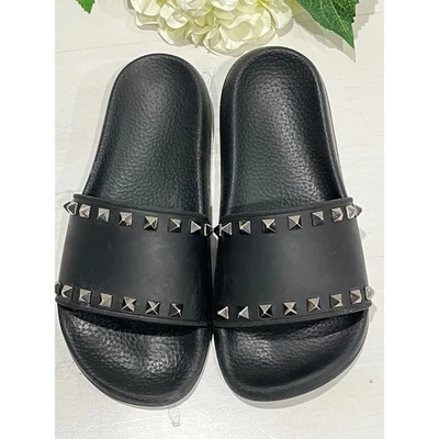 Valentino Garavani Rockstud Black Rubber Slides Sandals Made in Italy - Image 1 of 4