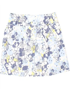 BENETTON Womens Mini Skirt IT 40 Small W32 Blue Floral Linen TX08 - Picture 1 of 3