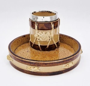 ANTIKER DOULTON LAMBETH SILBERMONTIERTER STEINZEUG TROMMEL STREICHHOLZHALTER STREICHHOLZ um 1900 - Bild 1 von 7