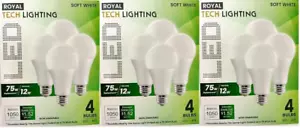 75watt 12 LED Light Bulbs Soft White 1050 Lumen E26 screw base A19 Shape Frosted - Picture 1 of 8