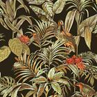 Échantillon de papier peint tropical noir oiseaux vert palmier orange coller le vinyle mural