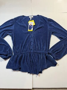 Nueva Blusa Jessica Simpson Para Mujer Patriota Azul Manga Larga Cintura Ajustada Talla S - Imagen 1 de 7
